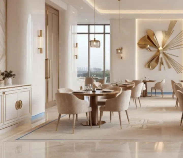 Nowoczesne, jasne wnętrze restauracji MACHU Catherine inspirowane stylem casino lounge
