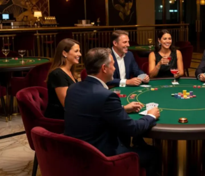 Grupa gości podczas wieczoru pokerowego w restauracji